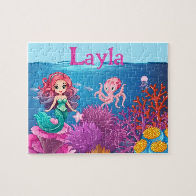 Quebra-cabeça Personalized Mermaid Child Name Puzzle  (Horizontal)