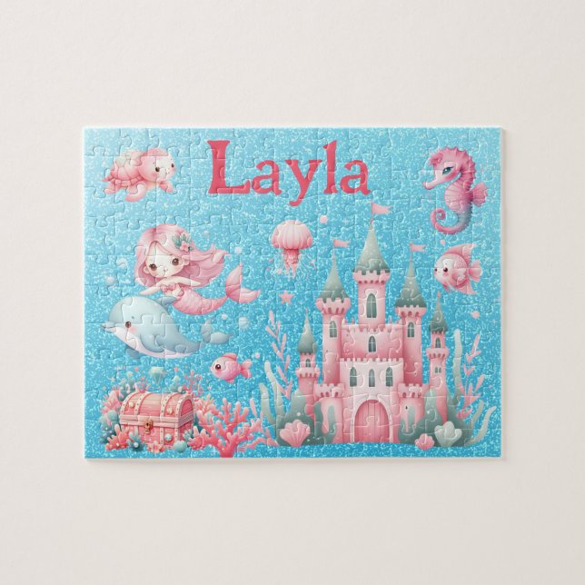 Quebra-cabeça Personalized Mermaid Child Name Puzzle  (Horizontal)