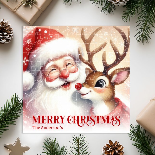 Quebra-cabeça Personalized Santa Rudolph Christmas Kids Gift   (Personalized Santa Rudolph Christmas Kids Gift Jigsaw Puzzle

)