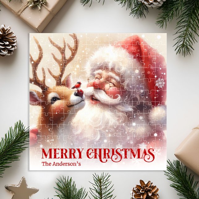 Quebra-cabeça Personalized Santa Rudolph Christmas Kids Holiday  (Personalized Santa Rudolph Christmas Kids Holiday Jigsaw Puzzle

)