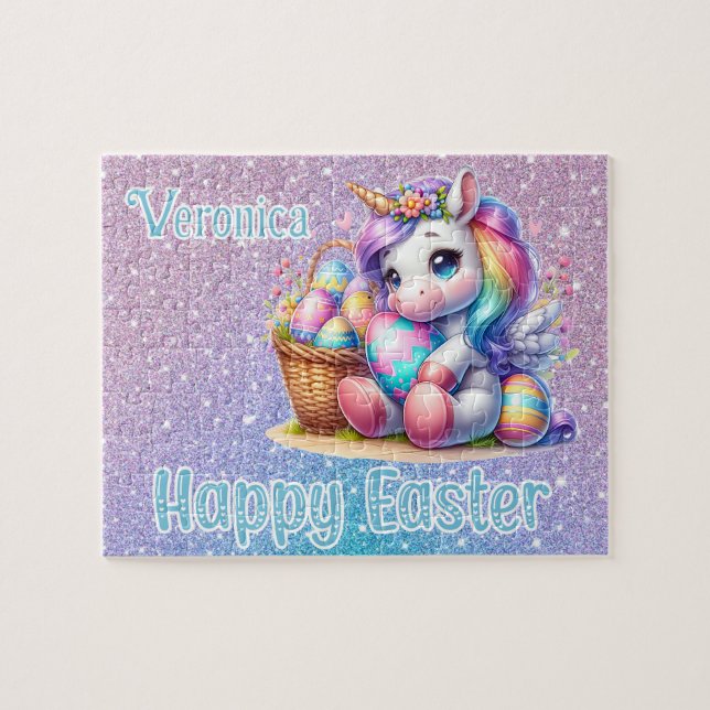 Quebra-cabeça Personalized Unicorn Happy Easter (Horizontal)