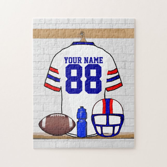 Quebra-cabeça Personalized White Red Blue Football Jersey (Vertical)