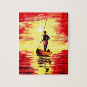 Quebra-cabeça Pescador No Barco Ao Sol -