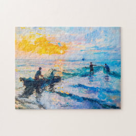 Quebra-cabeça Pescadores na cena costeira impressionista sunset