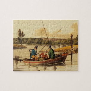 Quebra-cabeça Pescando em um pontapé, aquatinted por I. Clark,