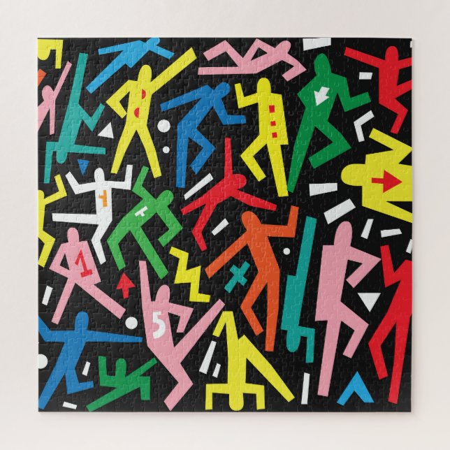 Quebra-cabeça Pessoas dançantes, padrão de conjunto de rabiscos. (Vertical)