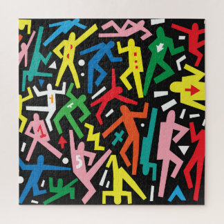 Quebra-cabeça Pessoas dançantes, padrão de conjunto de rabiscos.