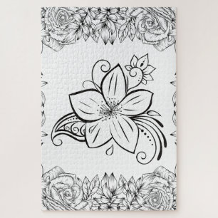 Quebra-cabeça Pétala Monocromática Elegante – Floral Minimalista