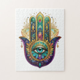 Quebra-cabeça Pétalas de Ouro Verde Violeta Hamsa Turquesa Terce