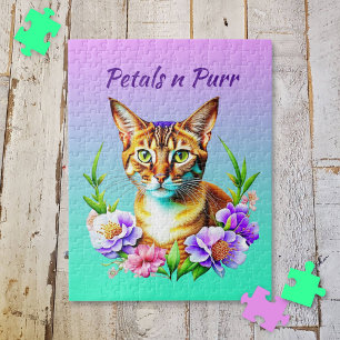 Quebra-cabeça Pétalas e Gato Puro e Flores Bonito