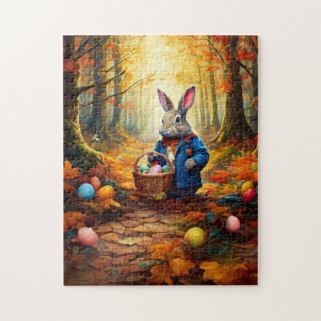 Quebra-cabeça Peter Easter Bunny com cesto de ovos de Páscoa (Vertical)