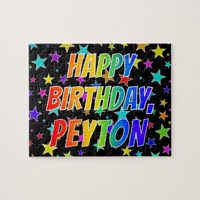 Quebra-cabeça "PEYTON" Primeiro Nome, Diversão "FELIZ ANIVERSÁRI (Horizontal)