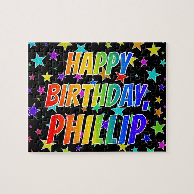 Quebra-cabeça "PHILLIP" Primeiro Nome, Diversão "FELIZ ANIVERSÁR (Horizontal)