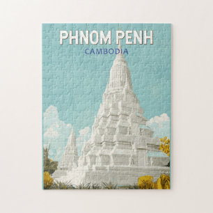 Quebra-cabeça Phnom Penh Cambodja Ilustração Retrô Viagem de Art