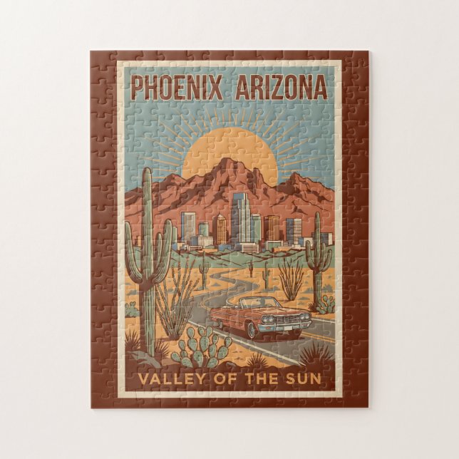 Quebra-cabeça Phoenix Arizona Sun Illustration Travel Art Retro (Vertical)