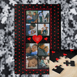 Quebra-cabeça Photo Collage Family Personalized Red Heart & Name