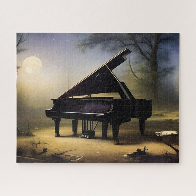 Quebra-cabeça Piano Floresta Moonlit | Arte Digital (Horizontal)
