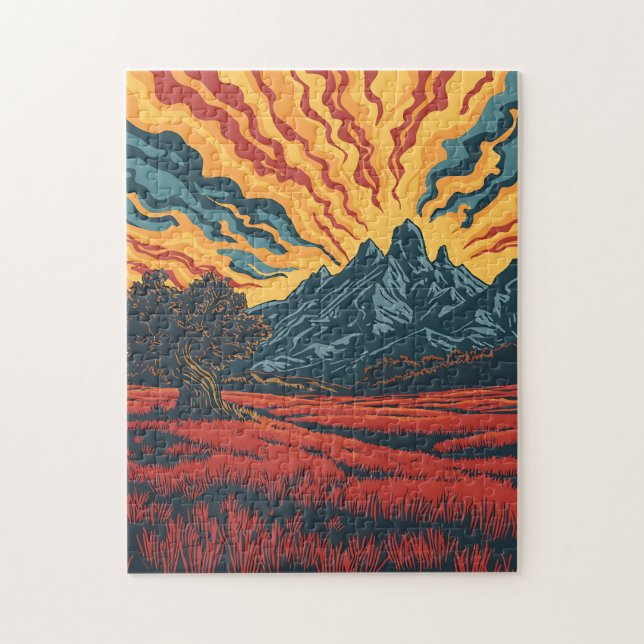 Quebra-cabeça Picos Geométricos de Montanhas e Arte Gráfica de C (Vertical)