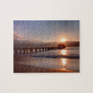 Quebra-cabeça Pier da praia ao pôr do sol, Havaí