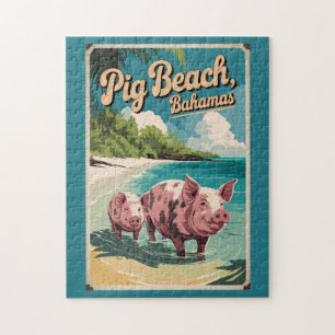 Quebra-cabeça Pig Beach Bahamas Viagem Art Vintage