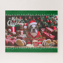 Pijamas de Natal Cute Boston Terrier Personalizada