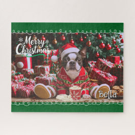 Quebra-cabeça Pijamas de Natal Cute Boston Terrier Personalizada