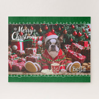 Quebra-cabeça Pijamas de Natal Cute Boston Terrier Personalizada