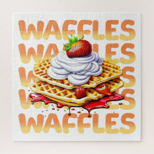 Quebra-cabeça Pilha de Waffles Cobertos com Morangos