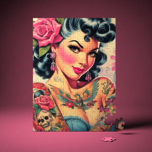 Quebra-cabeça Pin-up de Cuta Retro Tatuado