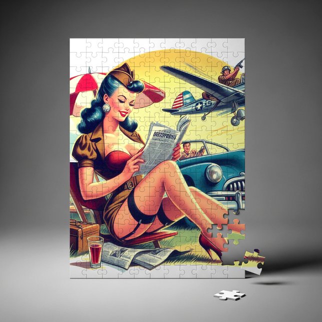 Quebra-cabeça Pin-up de Piloto Retro (Criador carregado)