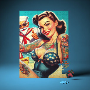 Quebra-cabeça Pin-up de praia tatuada