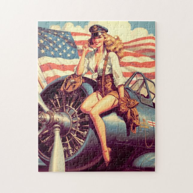 Quebra-cabeça Pin-up do avião de Vintage (Vertical)
