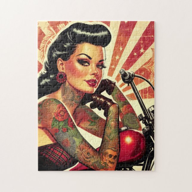 Quebra-cabeça Pin-up do Biker Retro (Vertical)