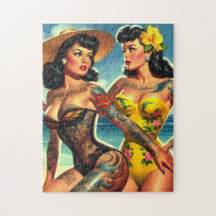 Quebra-cabeça Pin-ups de praia de Vintage tatuada