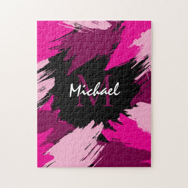 Quebra-cabeça Pincéis de pinceladas de nome rosa quente com mono (Vertical)