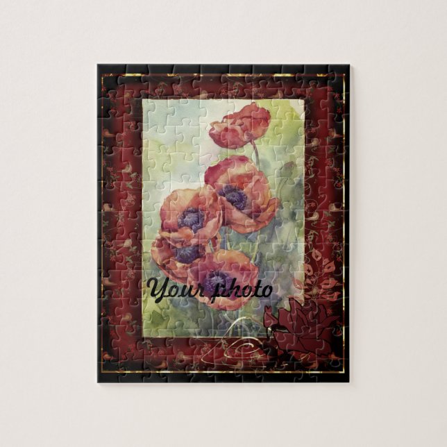 Quebra-cabeça Pincel desenhado manualmente flores vermelhas de p (Vertical)