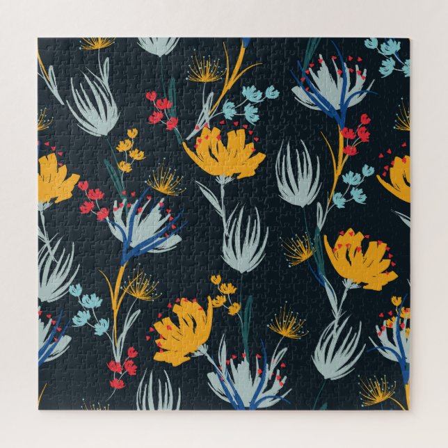 Quebra-cabeça Pincel Floral Contrastada: Preto Sem Vista (Vertical)