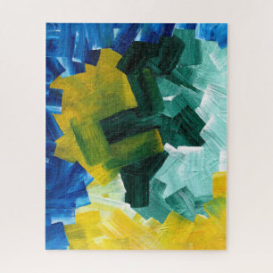 Quebra-cabeça Pinceladas Abstratas Azuis, Verdes e Amarelas