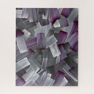 Quebra-cabeça Pinceladas Abstratas em Roxo, Preto e Cinza