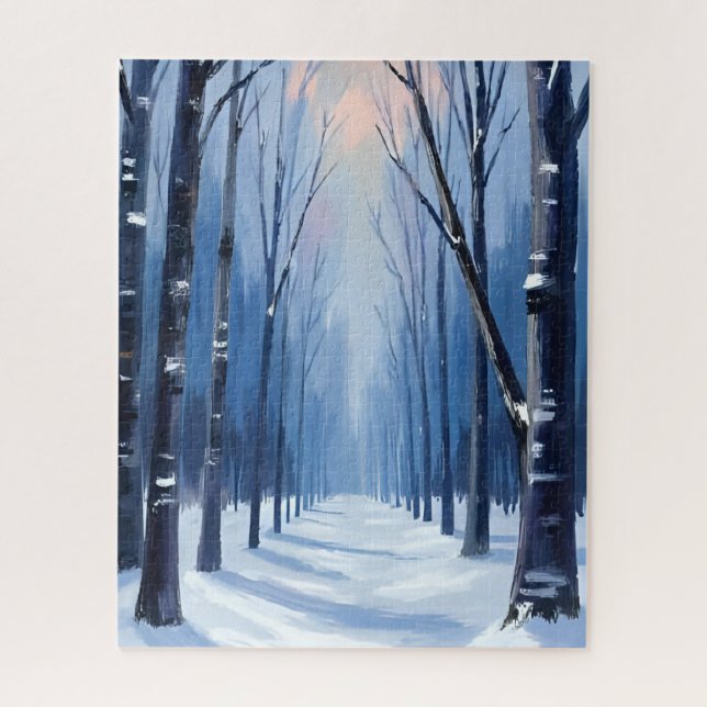 Quebra-cabeça Pine Forest Winter Woodland Watercolor Painting (Vertical)