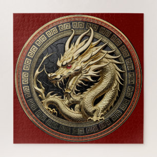 Quebra-cabeça Pingente de Dragão Oriental Sagrado Dourado