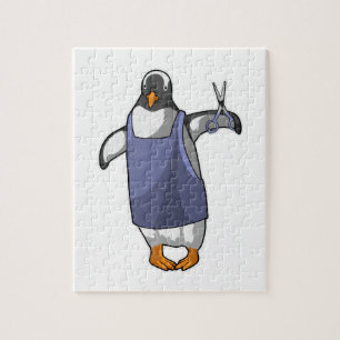 Quebra-cabeça Pinguim como cabeleireiro com tesoura
