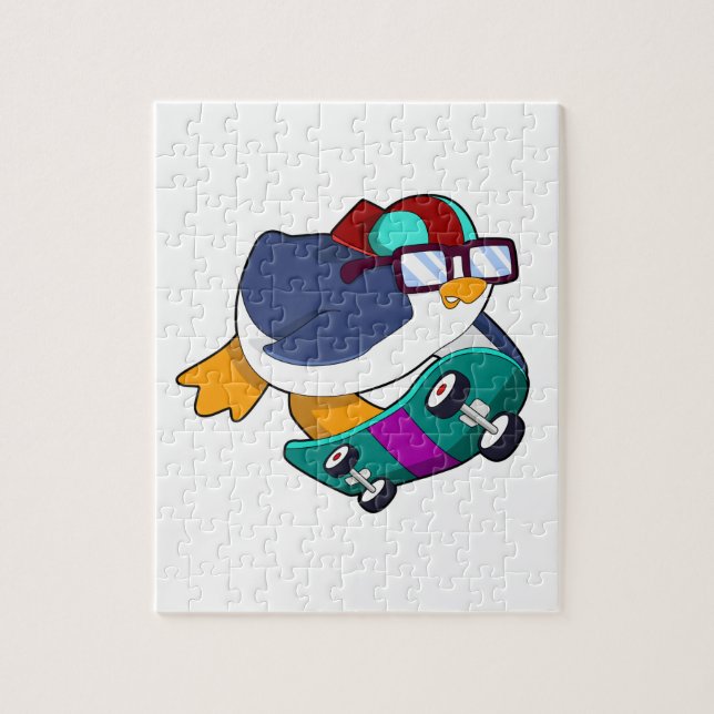 Quebra-cabeça Pinguim como Patinador com skate (Vertical)