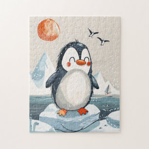 Quebra-cabeça Pinguim de desenho animado engraçado em bloco de g