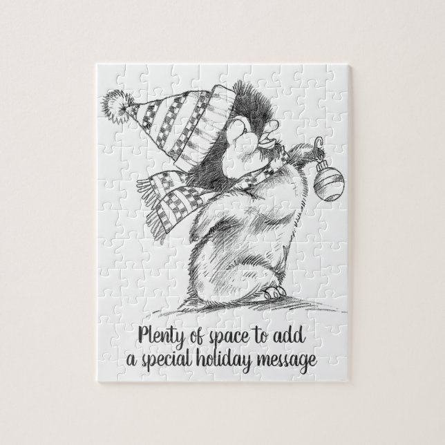 Quebra-cabeça Pinguim de Natal Bonito com Chapéu e Scarf (Vertical)