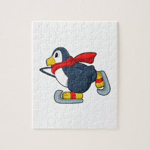 Quebra-cabeça Pinguim em patinagem de gelo com skates de gelo.PN