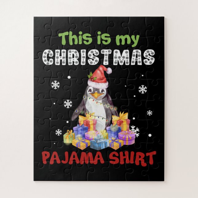 Quebra-cabeça Pinguim Esta É A Minha Camisa De Natal Do Pajama (Vertical)