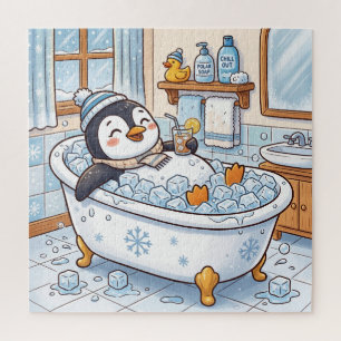 Quebra-cabeça Pinguim Feliz de Desenho Animado Fofo Tomando Banh