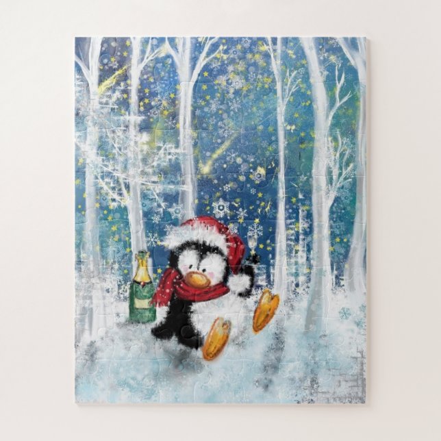 Quebra-cabeça Pinguim Feliz - Feliz Natal - Bonito (Vertical)