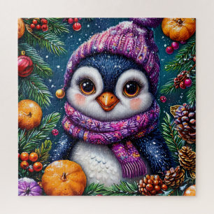 Quebra-cabeça Pinguim Festivo na Decoração de Inverno
